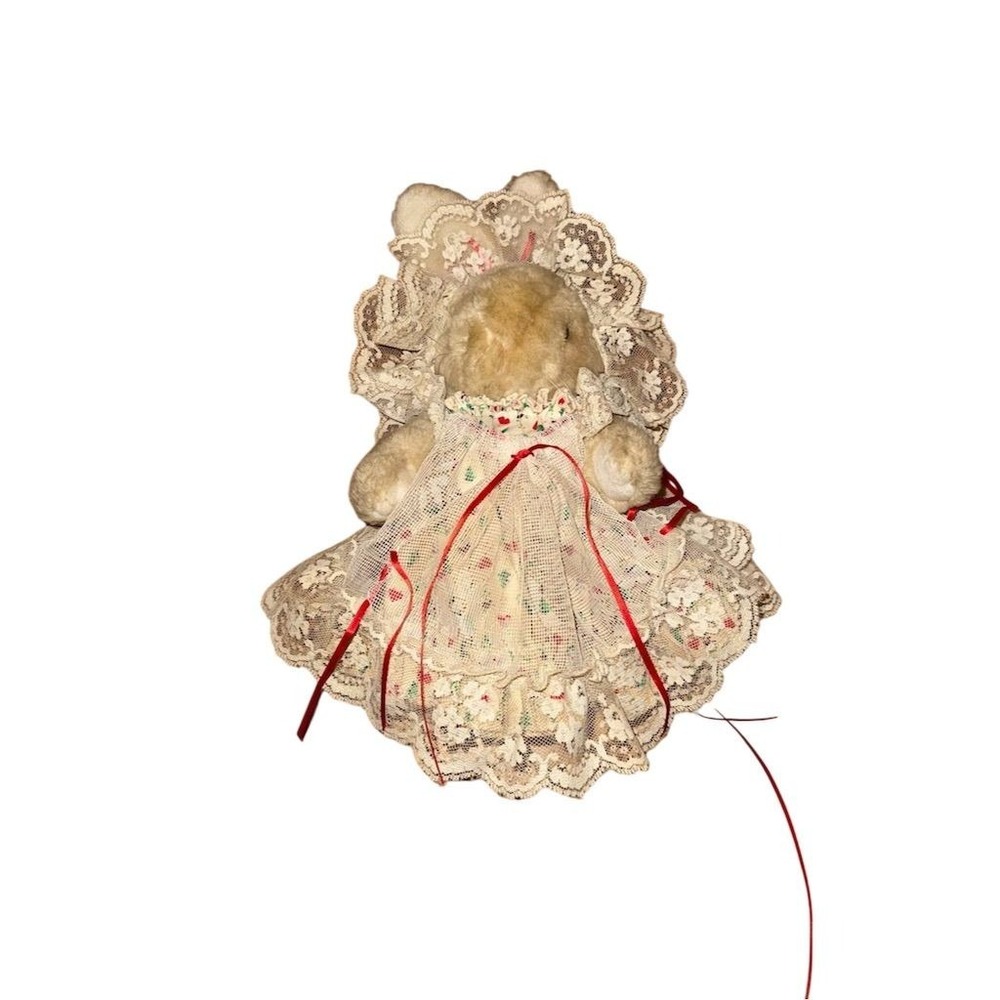 Vintage Victorian Jointed Rabbit‎ Plush Stuffed Animal in Lace Dress & Bonnet